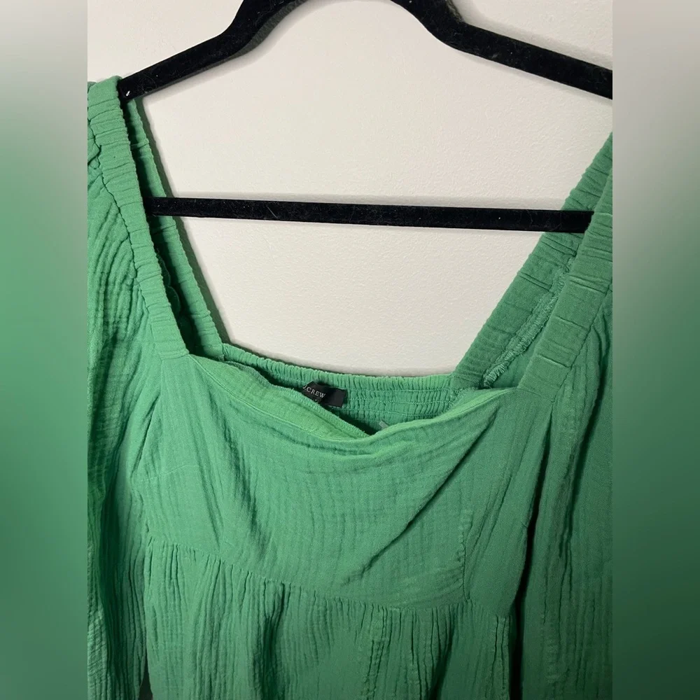 NWT J. Crew Green Squareneck Soft Gauze Dress Smocked Back Spring Summer - Picture 4 of 11